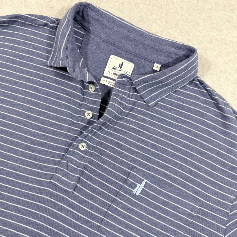 Johnnie-O Polo Mens XL Blue Hangin Out Striped Cotton Modal Stretch